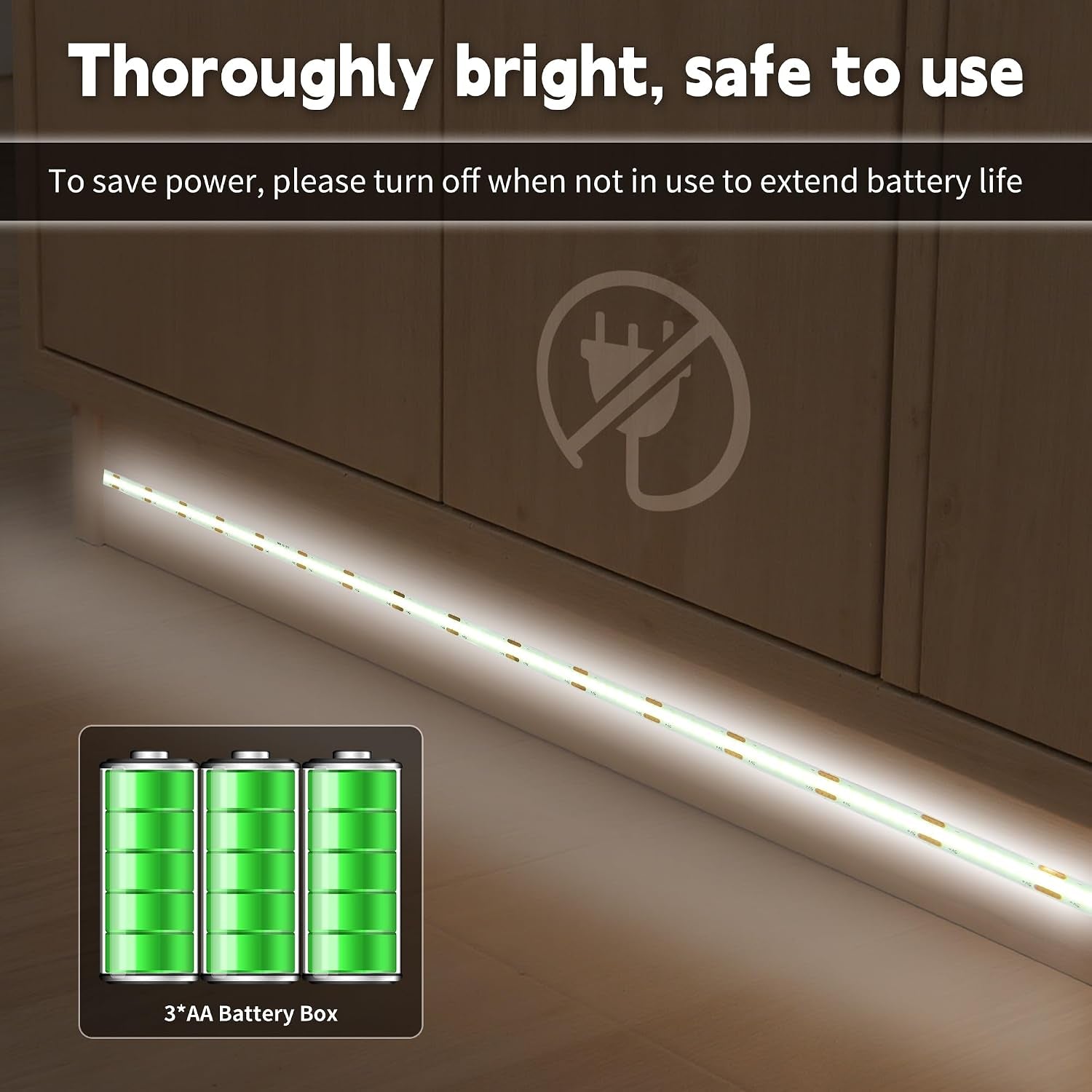 Battery Powered COB LED Strip Lights,3.28Ft White LED Light Strip for Dorm Room, under Bed, Shelves, TV Backlight, Closet, Small Cuttable Tape Lights, Small Battery Operated LED Lights for TV
