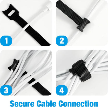 100 PCS 8-Inch Cable Ties, Reusable Cable Management, under Desk Cord Organizer, Cable Clips and Cord Wrap, Black
