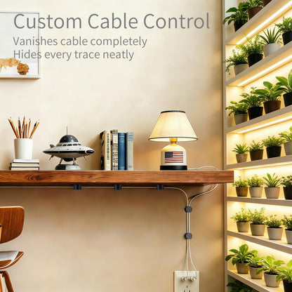 12 Pack Cable Clips (10 Pcs Square Cord Holder 2 Pcs Circular and Rotatable Cord Clips) Suitable for Office Desks Home Desks, Telephones, Vehicles, Walls, Tabletops and Bedside Tables，Black and White
